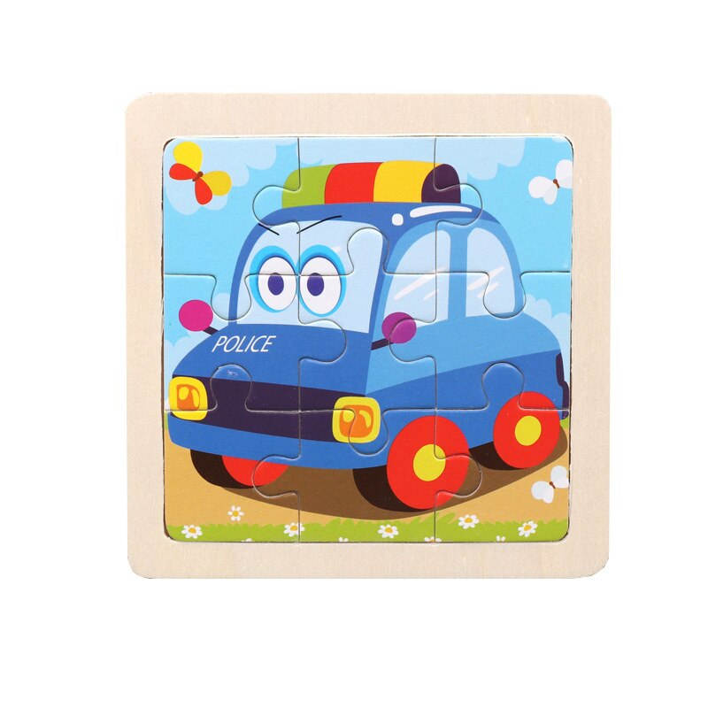 Intelligence Kids Toy Wooden 3D Puzzle Jigsaw Tangram for Children Baby Cartoon Animal/Traffic Puzzles Educational Learning Toys: Police car