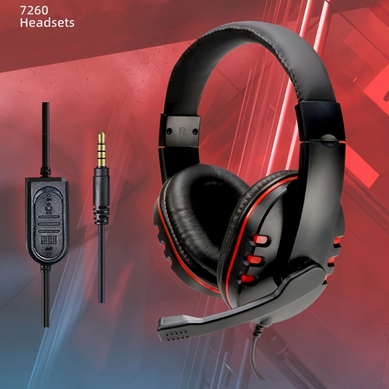 Cuffie Gaming Over-Ear - Headset Cablato con Microfono - Control Volume - 300g - per Laptop, Desktop, Dispositivi Gaming: Rosso