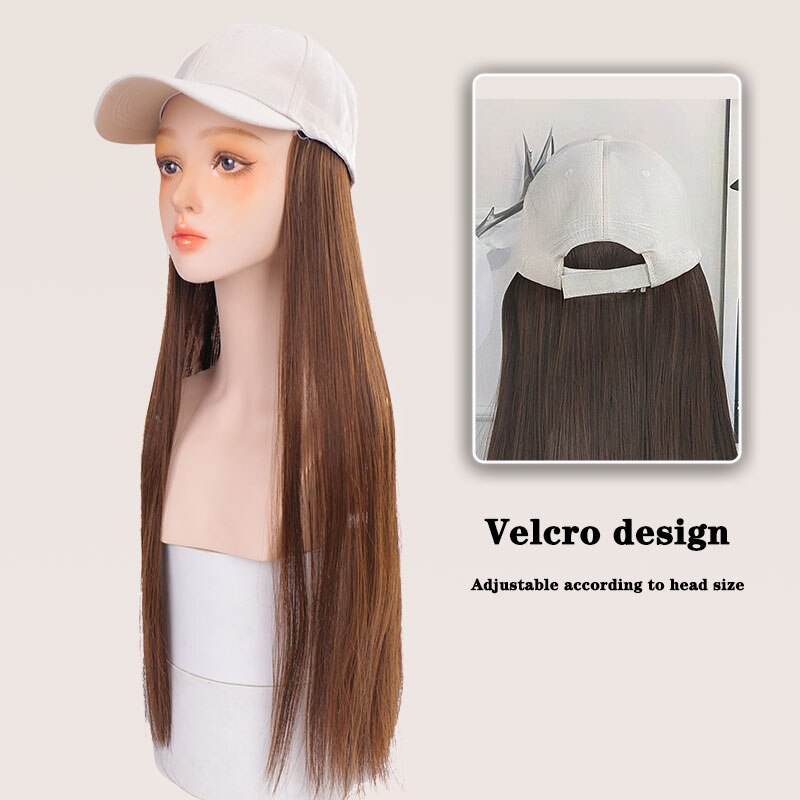 Berretto da baseball con capelli lunghi lisci capelli finti parrucca cappello estensioni dei capelli sintetici cappello con capelli parrucchino naturale per le donne