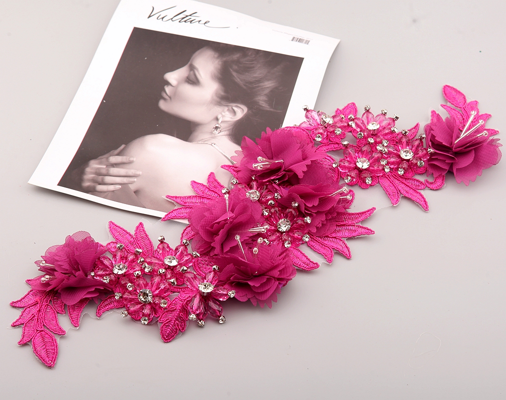 10 Color Beaded Sequins 3D Decals Mirror Flower Lace Fabric Evening Dress Front Chest Back Applique Patch Decoration: Yellow