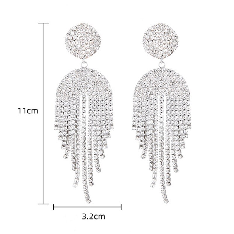 Fyuan Lange Tassel Crystal Oorbellen Voor Vrouwen Bijoux Geometrische Volledige Strass Oorbellen Verklaring Sieraden