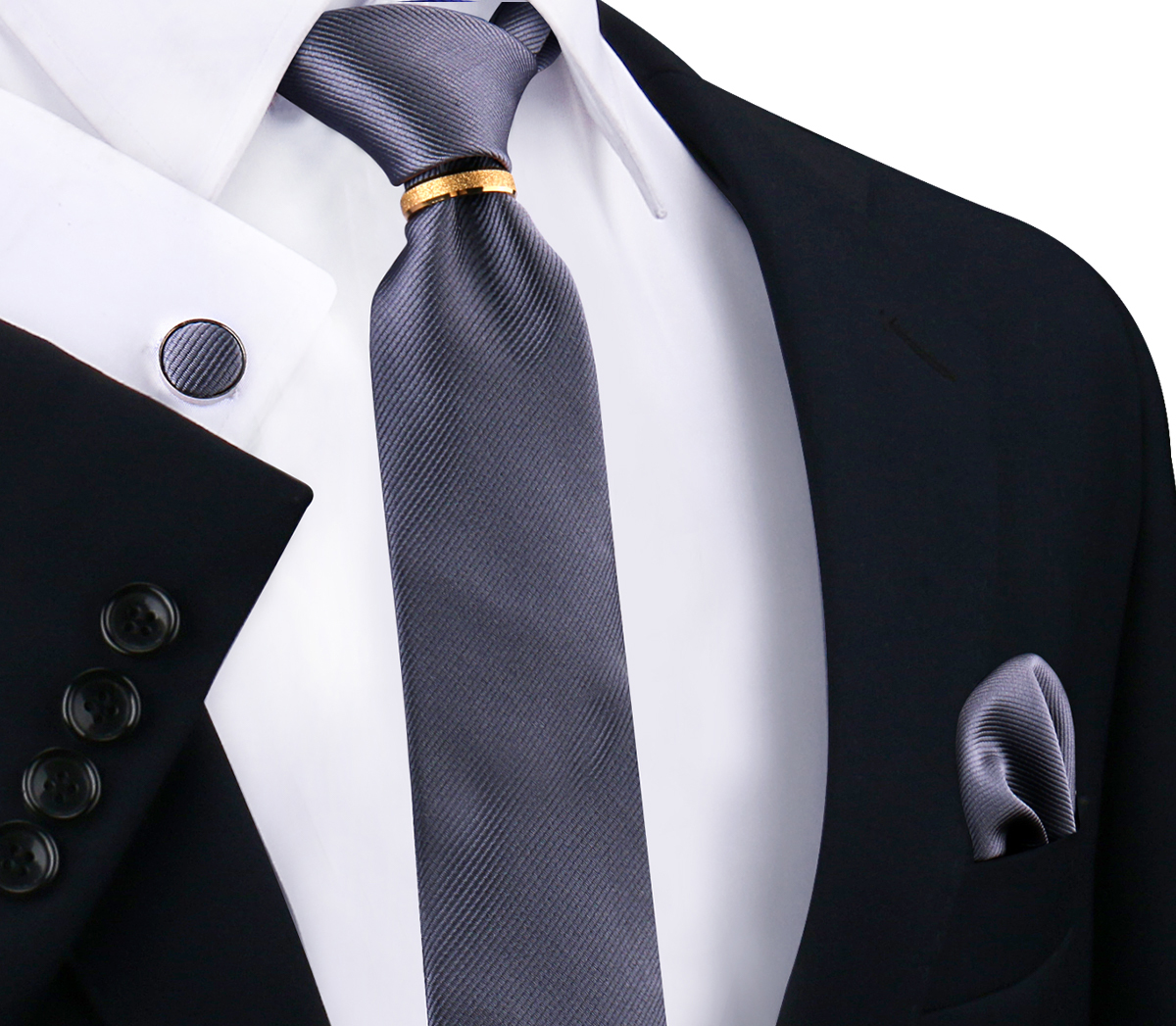 Conjunto de gravatas de seda sólida de luxo para homens gravata lenço abotoaduras com anel de metal dourado broche terno festa de casamento acessórios masculinos: MULTI