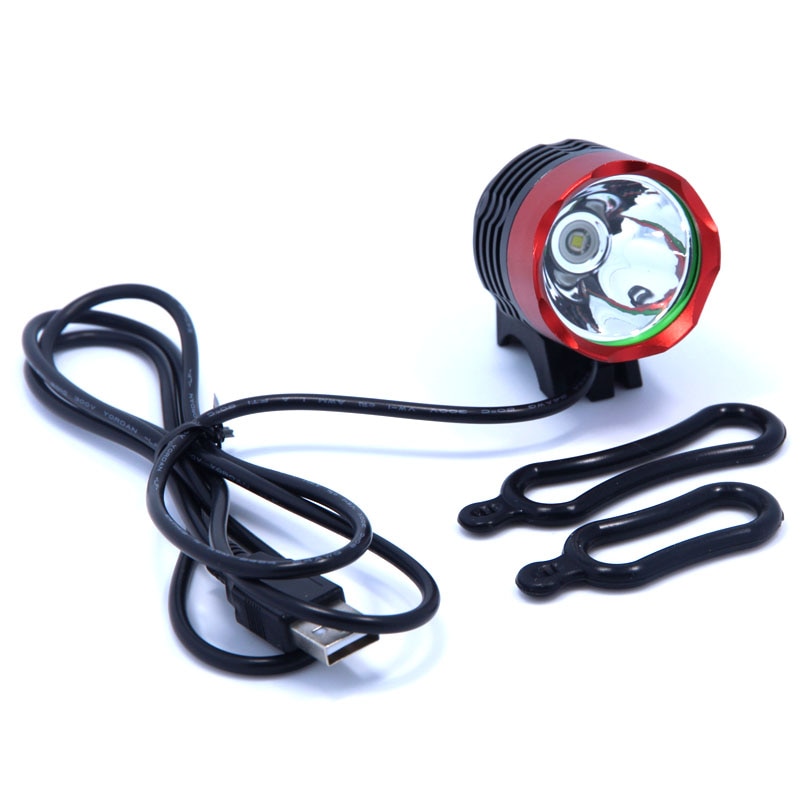 Faro LED para bicicleta T6 con puerto USB, resistente al agua, 5 colores opcionales