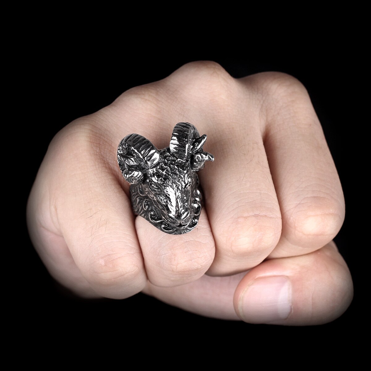 Roestvrij Staal Mannen Ringen Schapen Geit Hoofd Dier Rock Punk Persoonlijkheid Voor Mannelijke Vriendje Sieraden Creativiteit