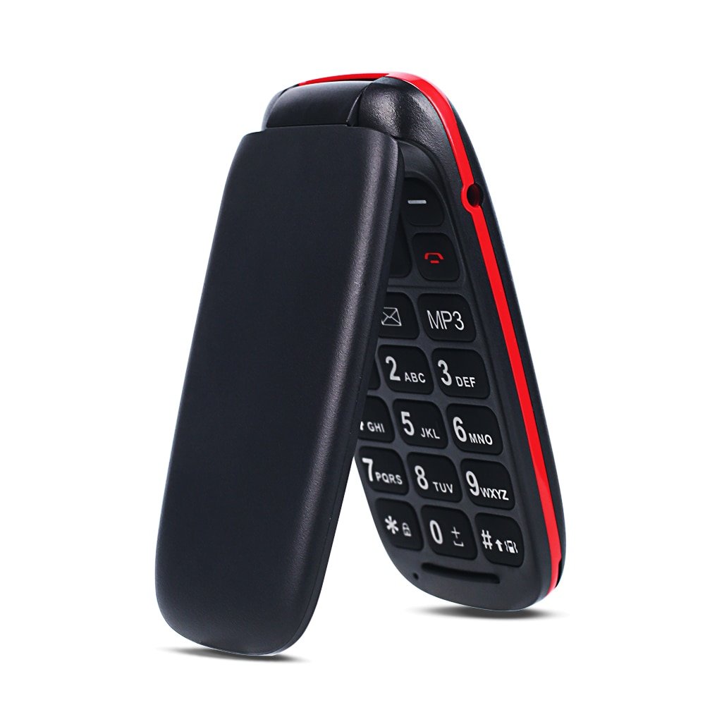 Ushining Free Mobile Phone Senior Mobile Phone Large Keys Flip 1.8 Inch Screen (Dual SIM, Camera, Bluetooth, MP3 Player) -Red