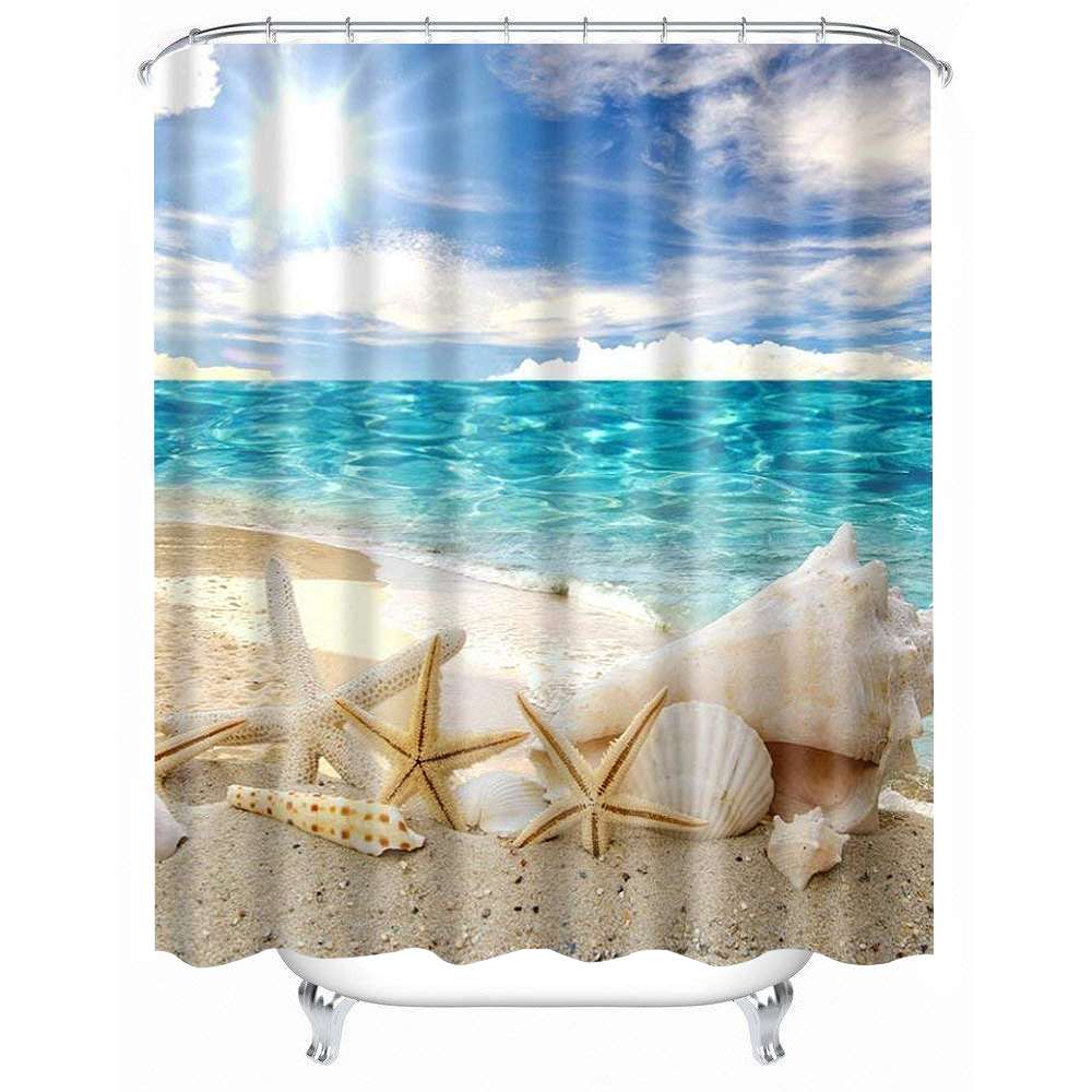 Badkamer Mat Strand Zee Schelpen Zeester Patroon Waterdicht Douchegordijn Wc Matten Tapijten Set Badkamer Gordijnen Met Haken