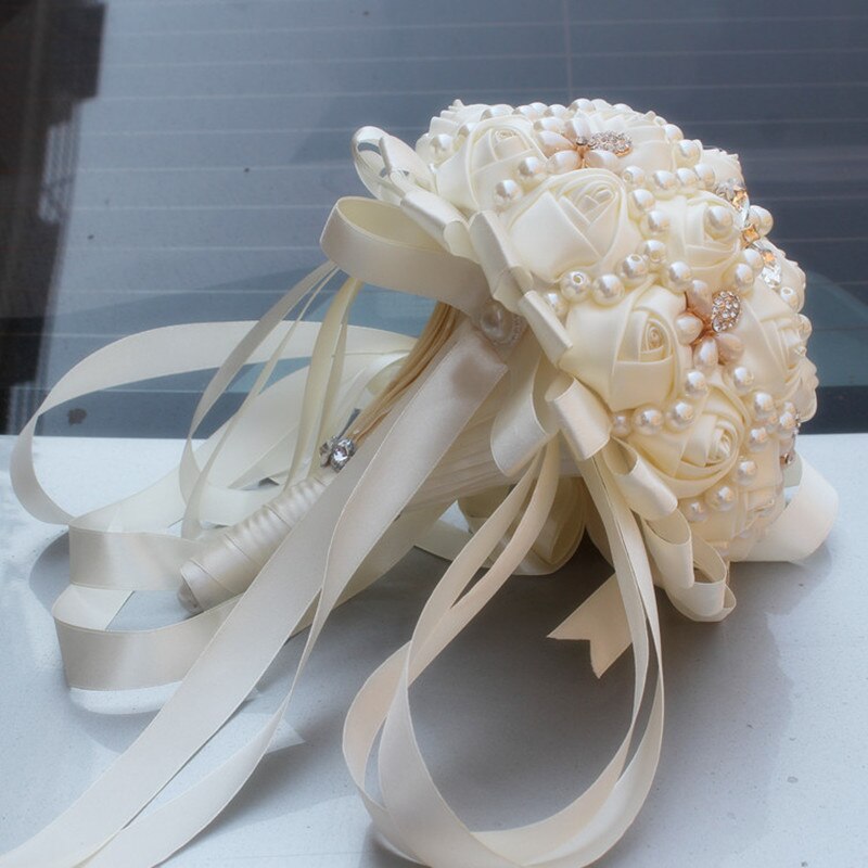 In Stock Stunning Wedding Flowers White Bridesmaid Bridal Bouquets Artificial Rose Wedding Bouquet Ramos De Novia Artificiales