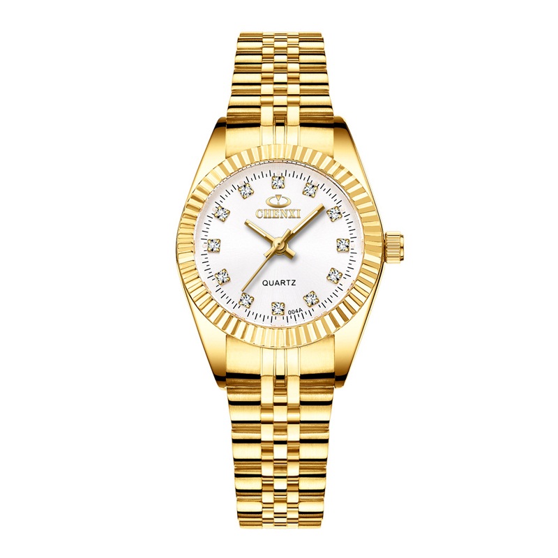 Chenxi Luxe Paar Horloge Golden Rvs Liefhebbers Horloge Quartz Horloges Voor Vrouwen &amp; Mannen Analoge Horloge: Women White Dial