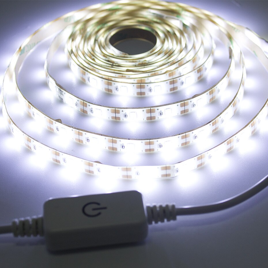 Led strip spegelljus 1m 3m 5m usb 5v badrum smink sminklampa tejp på spegel touch dimbara spegellampor sminkbord: Vit / 1m