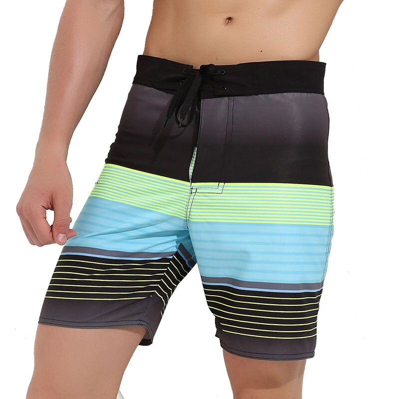 Men&#39;s Quick Dry Swim Trunks Colorful Stripe Beach Shorts with Pocket Boy&#39;s Bathing Boardshort Beachwear