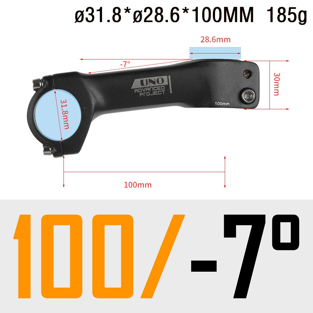 UNO Stem Road Bike -7 Degree Integrated Bicycle Handlebar Stem 31.8 Road Stem 70-120mm Handle Bar Extender Power Bicycle Road: 31.8x100mm