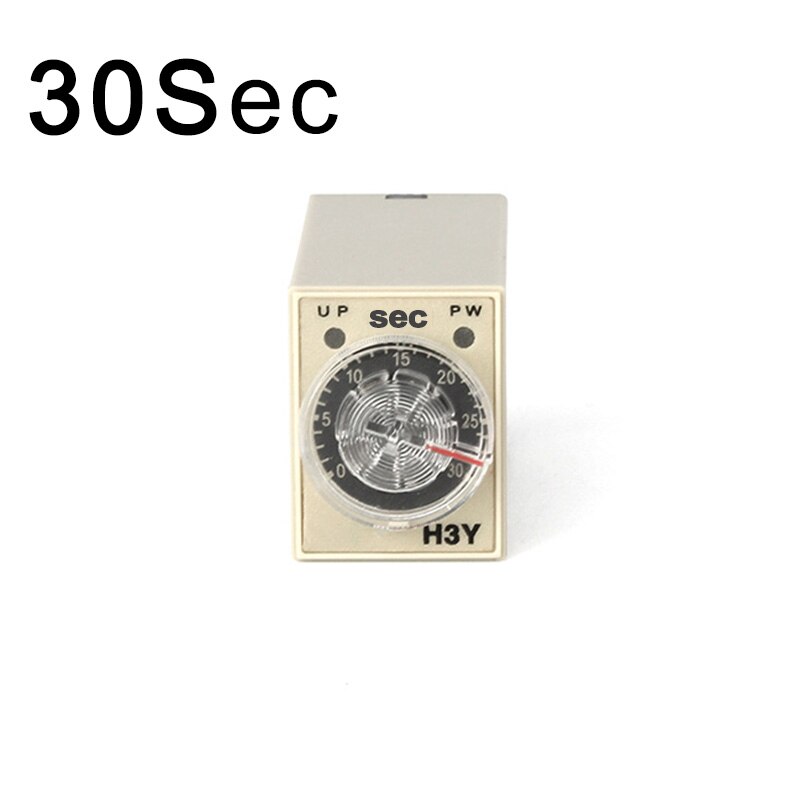 Temporizador de retardo de relé de tiempo con enchufe Base, perilla giratoria de relé de voltaje de 8 pines, 5/10/30/60 minutos/segundos, H3Y-2, AC220V, 1 Juego: 0-30S