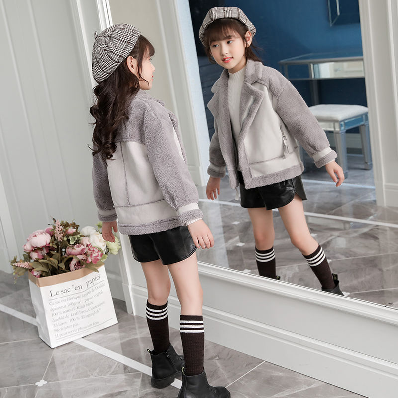 2022 giacche da ragazza autunno inverno agnello ispessito Fashion Design cappotti di stoffa di lana per bambini modelli medi ragazze: GRAY / 4T