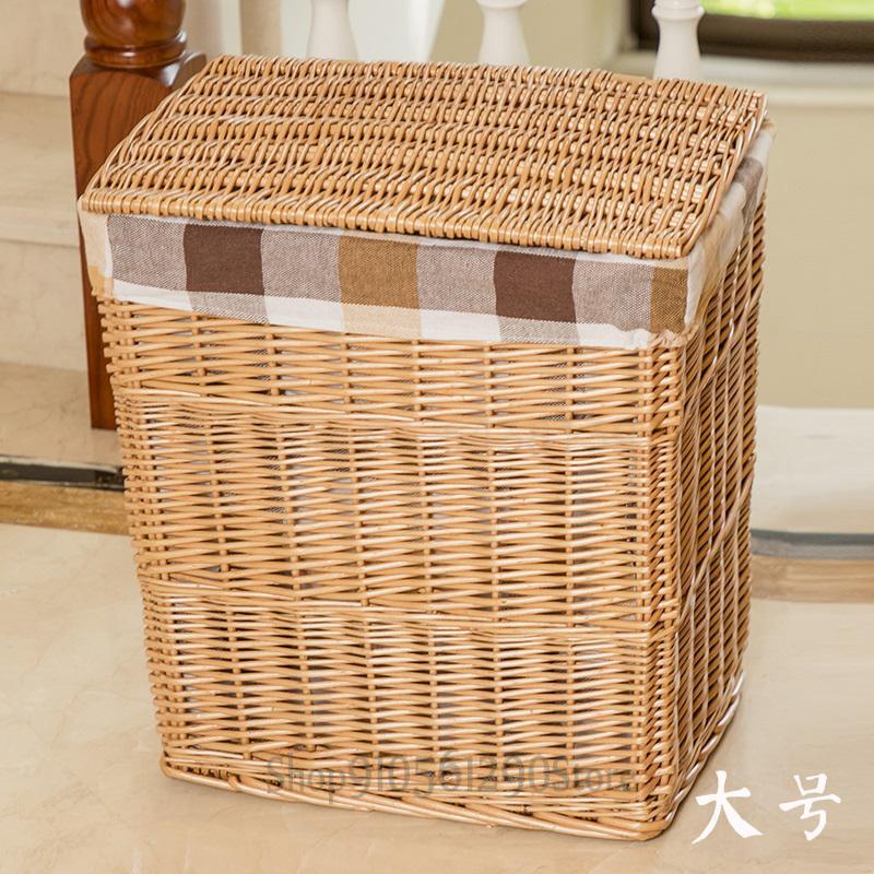 600 wiklinowy rattanowy kosz na śmieci brudny pojemnik na ubrania pudełko robić przechowywania pudełko z pokrywką wykończenie duże pudełko: 44x32x48cm  3
