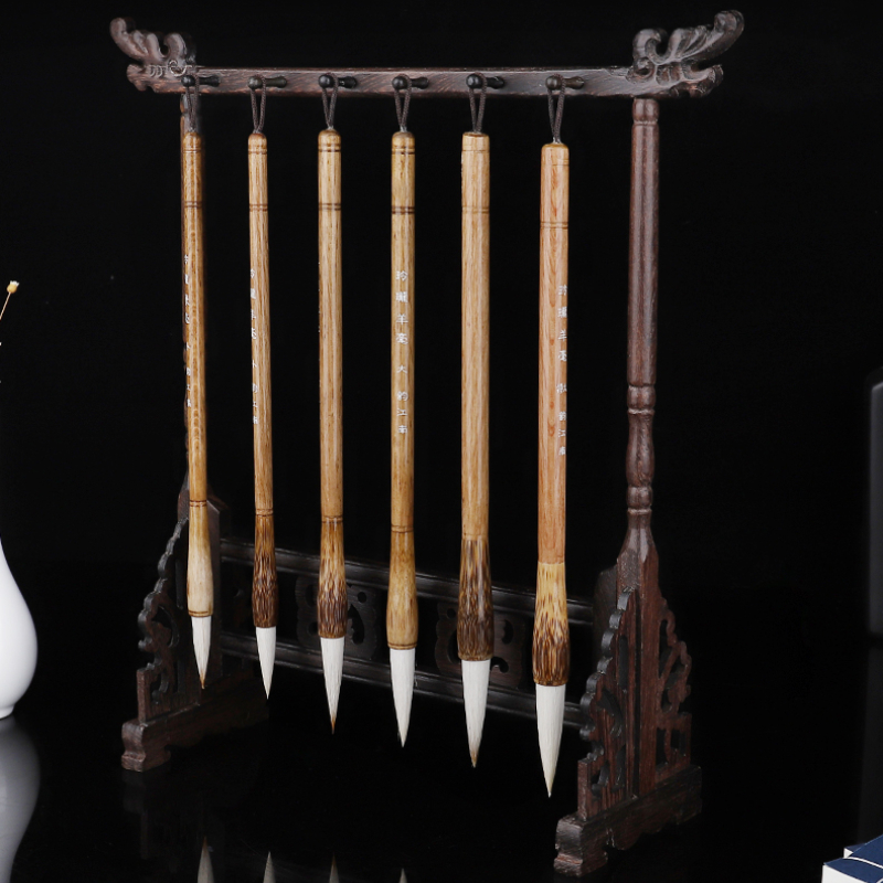 Solid Wood Pen Holder Calligraphie Brush Rack Traditional Painting Writing Brush Holders Simple Carving 12 Hangers Brush Holders