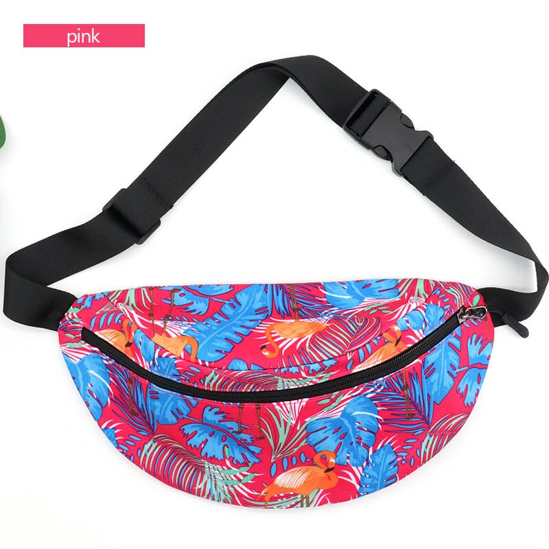 AIREEBAY Printed Leaf Women Waist bags Large Capacity Canvas Fanny Pack with Zipper Female Casual Travel Banana bags: 4225pink