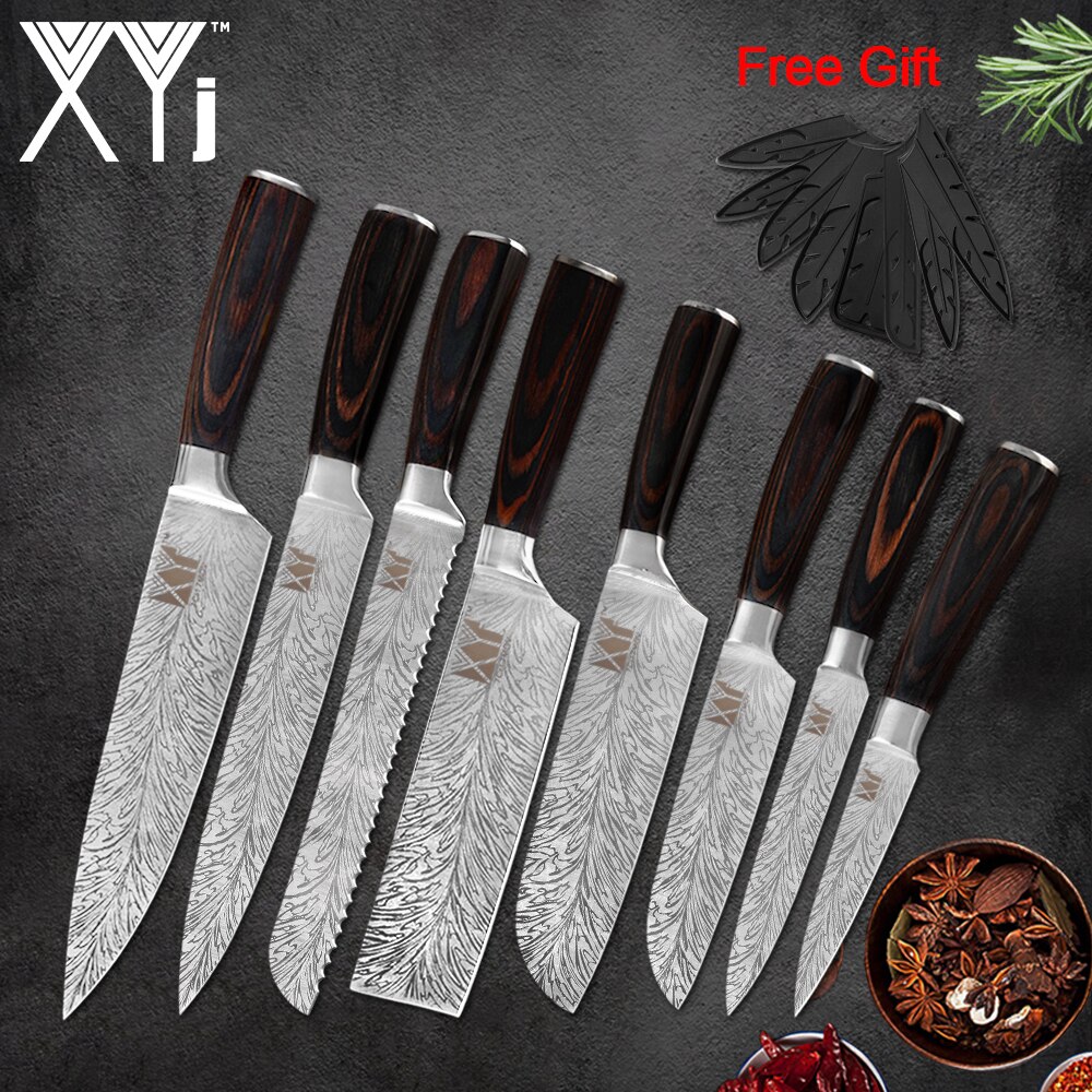 XYj Keuken Roestvrijstalen Mes Damascus Patroon Sharp Blade Chef Snijden Brood Hakken Santoku Utility Paring Messen