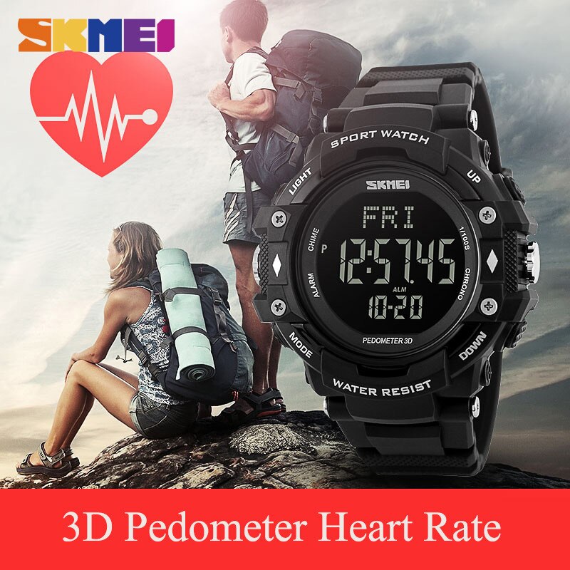Reloj deportivo SKMEI para hombre, podómetro, Monitor de ritmo cardíaco, contador de calorías, resistente al agua 50M, pantalla LED, reloj Digital para hombre 1180