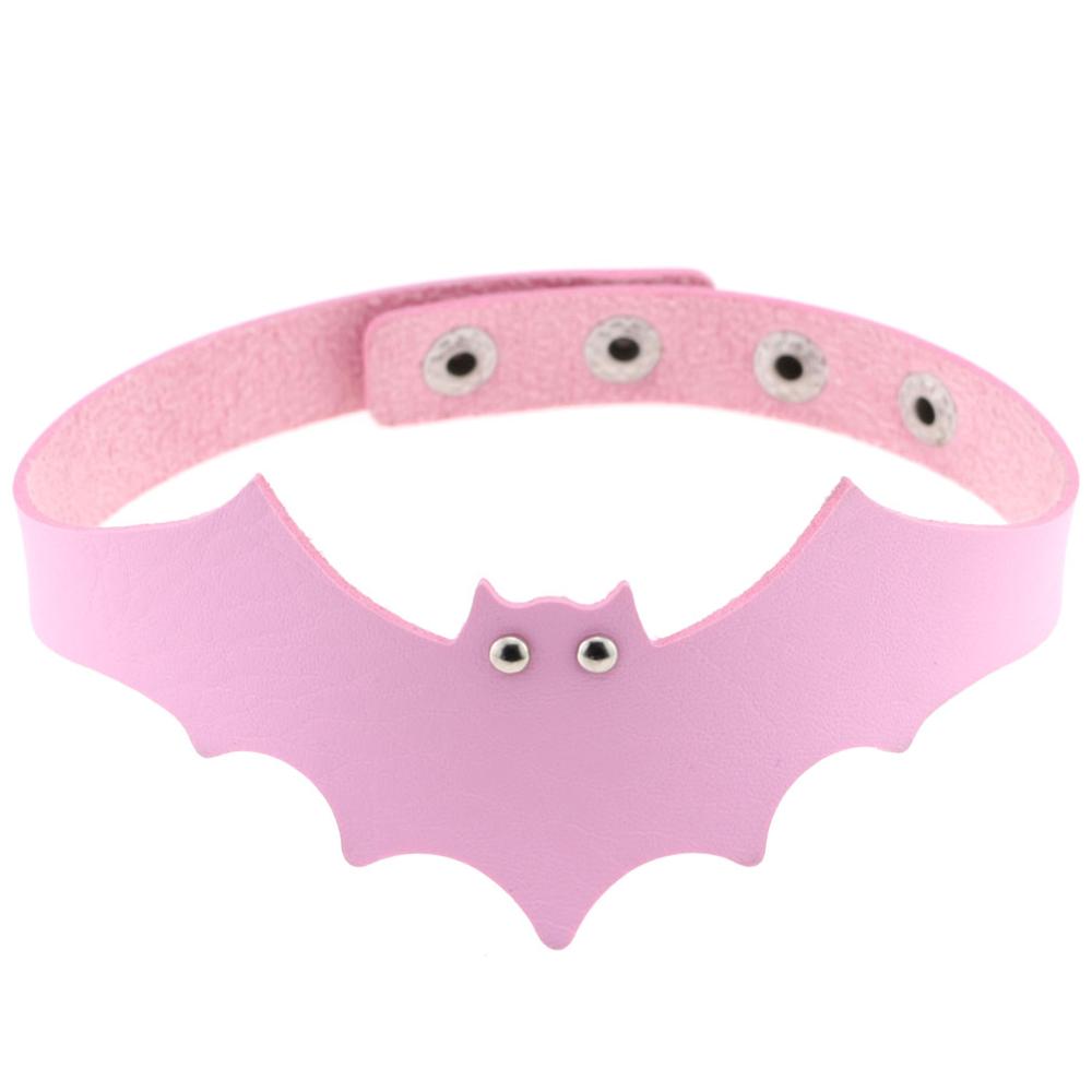 Small Devil Black PULeather Bat Wing Choker Handmade Nightclub Vampire Collar Clavicle Necklace Halloween Women: pink