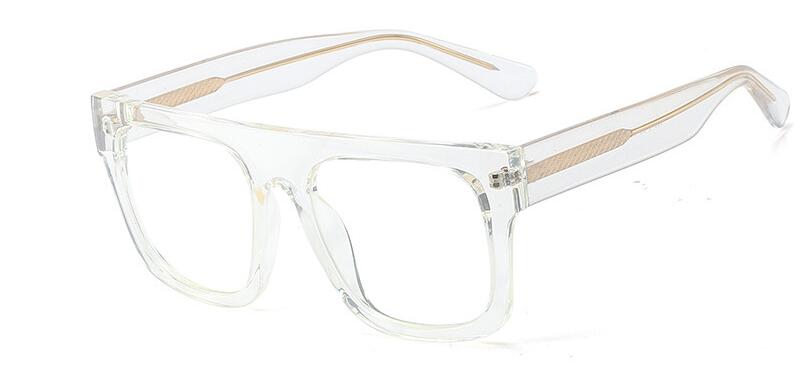 Transparent Glasses Oversized Square Women's Eyeglasses Frame Flat Top Men's Glasses Frame Pink Blue Large Feminine Glass: C2 clear clear