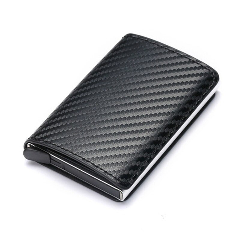 QQD Anti-theft Brush Man Wallet Smart Auto Eject Card Box Purse Business Holder Rfid Wallet Aluminum Metal Credit Card Belt Bag: Carbon fiber silver