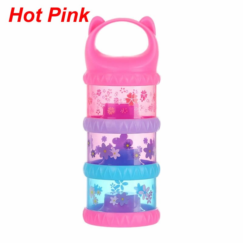 3 Layer Portable Cute Baby Food Storage Box Essential Cereal Cartoon Milk Powder Boxes Toddle Kids Formula Milk Container: Hot Pink