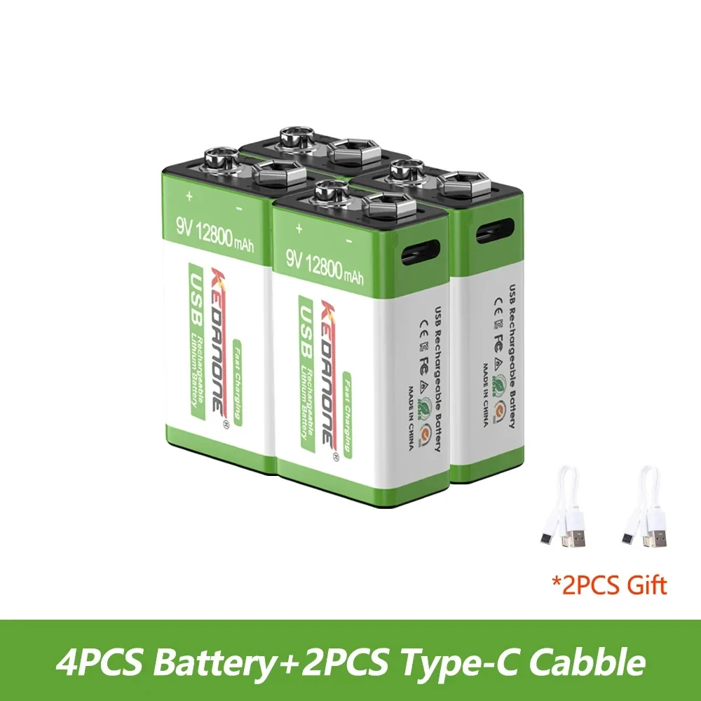 9V 12800mah Lithium-Ionen-Akku Typ-C USB-Akku 9V Lithium für Multimeter Mikrofon Spielzeug Fernbedienung KTV: Grau