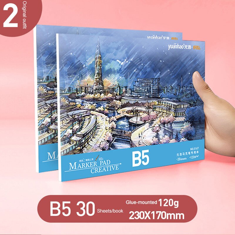 Drawing Paper Mark Pen Drawing Book Cartoon Opaque Paper A3/A4/B5 Mark Pen Color Acrylic Drawing Book Graffiti Art Book: 2pcs B5