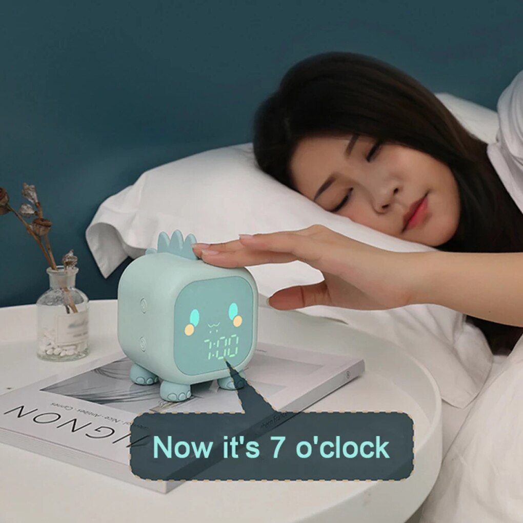 Cute Kids Alarm Clock Dinosaur Digital Alarm Clock For Kids room Clock Children'S Sleep Trainier Wake Up Temperature Reminder