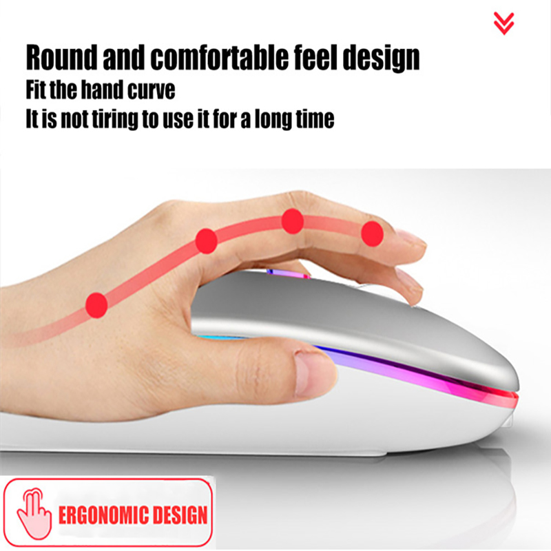 Trådlös gamermus usb-laddningsbar 2.4 ghz bluetooth-kompatibel rgb-möss för bärbar dator tyst bakgrundsbelyst ergonomisk spelmus