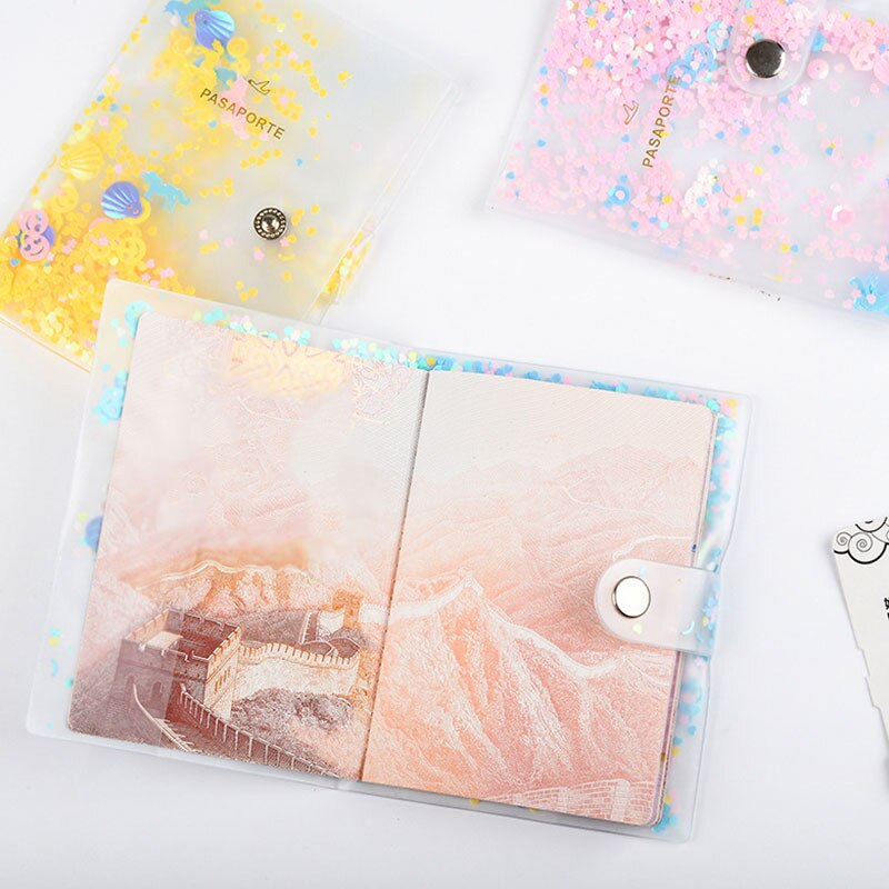 passeport à paillettes couvre accessoires de voyage carte de crédit bancaire ID sac passeport porte-affaires Paillette femmes PVC étui portefeuille