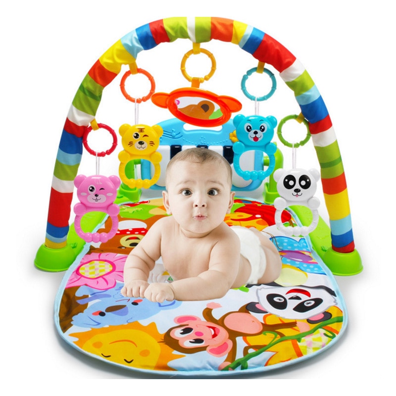 Baby legetøj børn fitness rack klaver tastatur med søde dyr tæppe rasler legetøj baby gym krybende aktivitet mat uddannelsesmæssig: Farverig abe