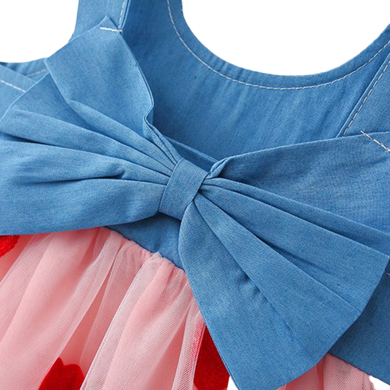 Abito estivo per bambine, ricamo a cuore fiocco decorazione maglia impunture Denim senza maniche bretella gonna principessa + cappello di paglia