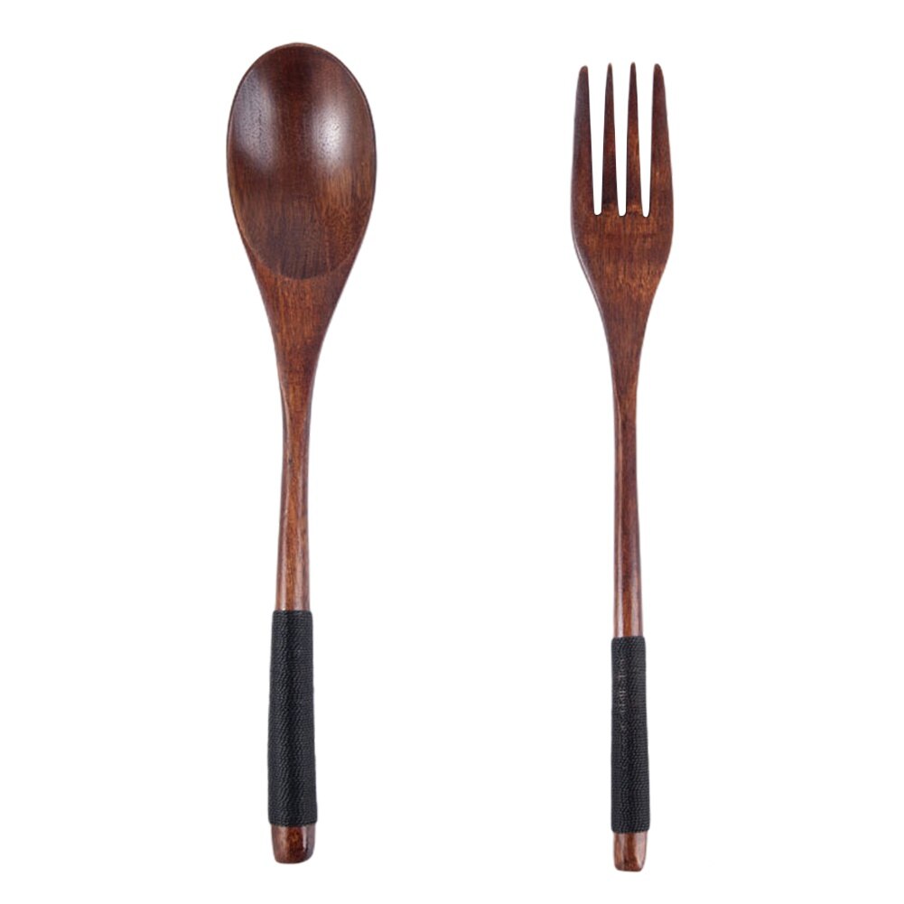 Chinese Tableware Set Wooden Spoon Fork Chopsticks Portable Easy to Clean Travel Dinnerware Suit: A4