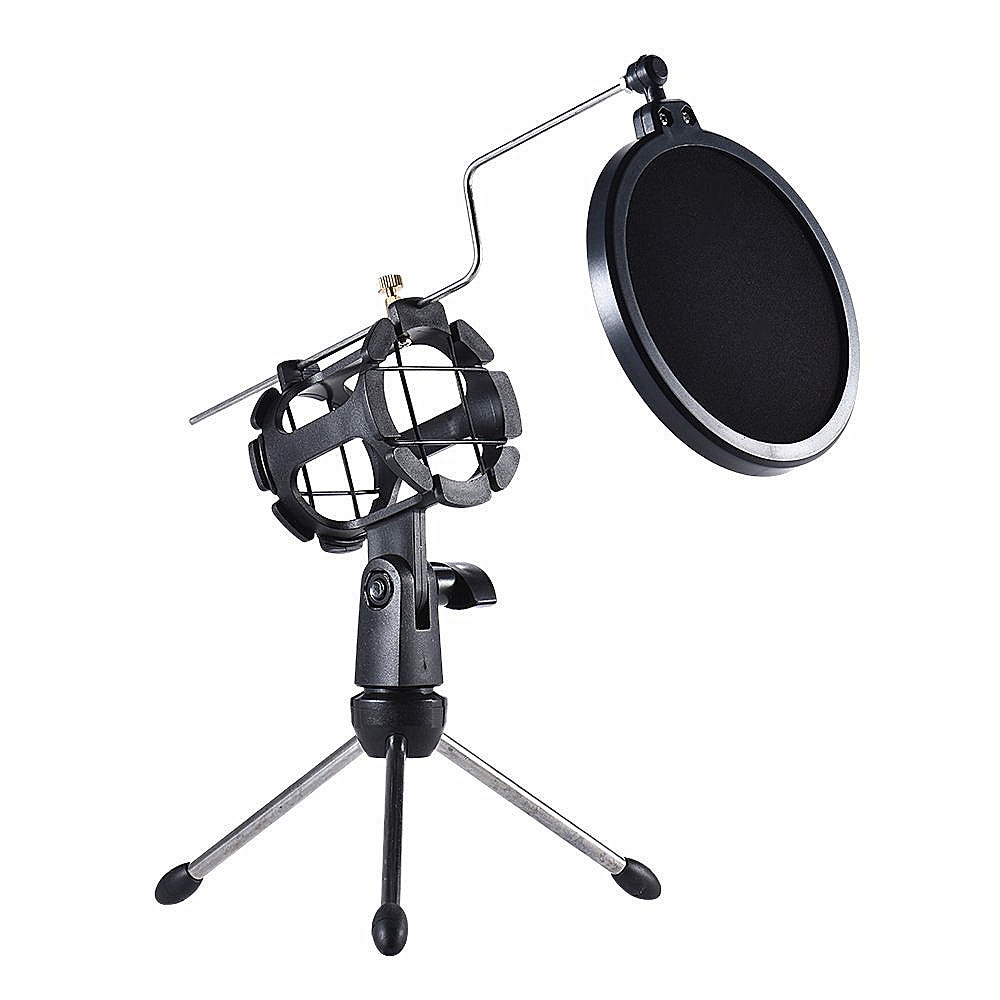 Microfoon Statief Stand Opvouwbare Desktop Microfoon Beugel Met Shock Mount Mic Houder Clip Pop Filter: Black