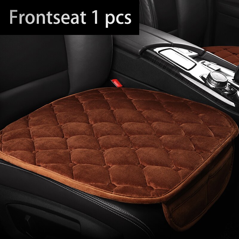 Karcle-cojín para asiento de coche, Protector de felpa de terciopelo cálido para invierno, accesorio para asiento de conductor, estilismo: DarkBrown Front 1PCS