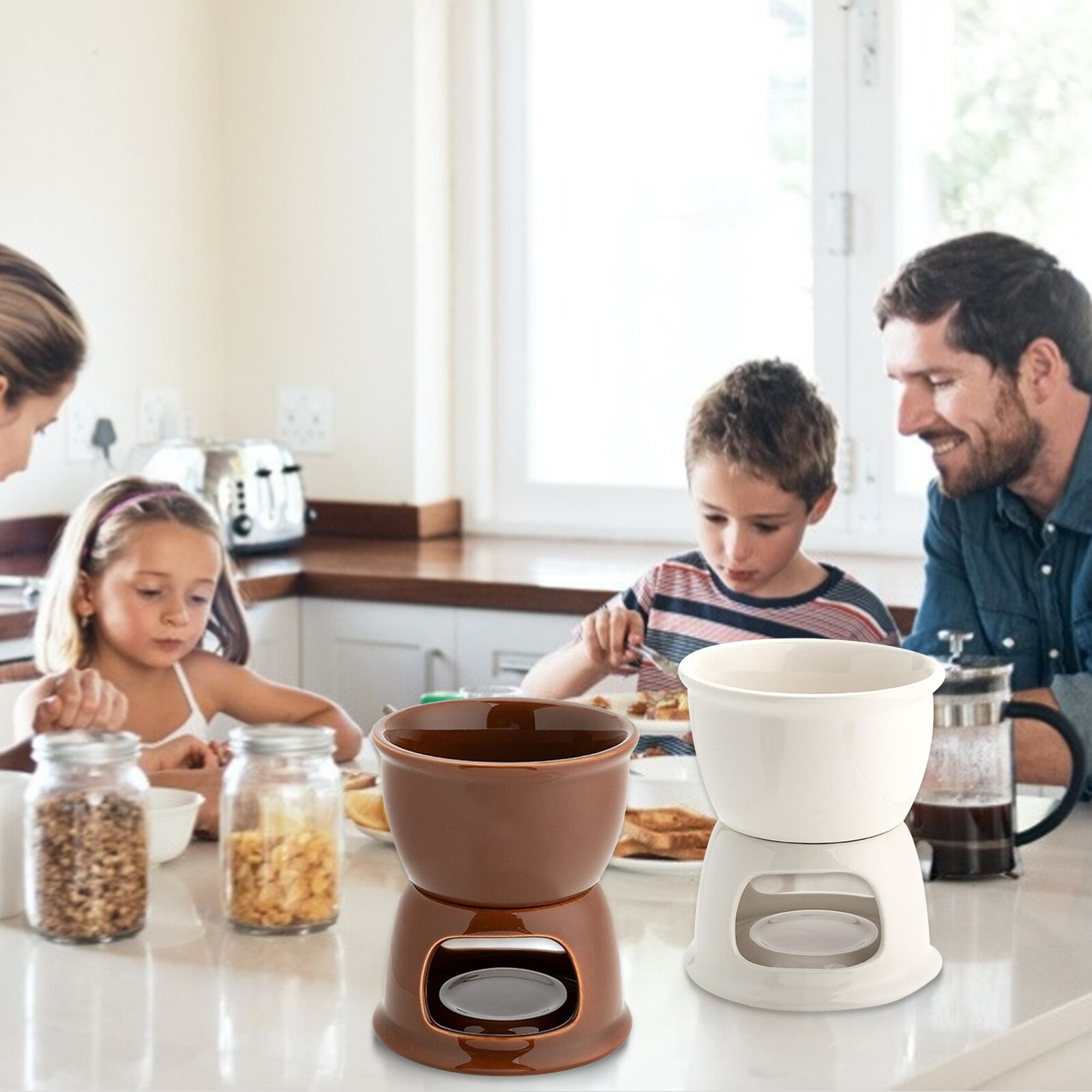 Small Cheese Pot With Candle Holder Ceramic Chocolate Fondue Ice Cream Pot Cheese Porcelain Melting Pots For Tapas