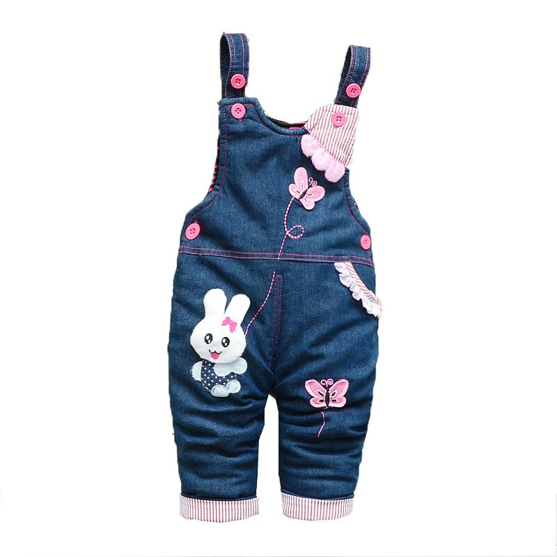 Baby girl overalls våren spedbarn bomull jeans kanin rompers bebes tegneserie klær småbarn denim bukser jumpsuit barneklær