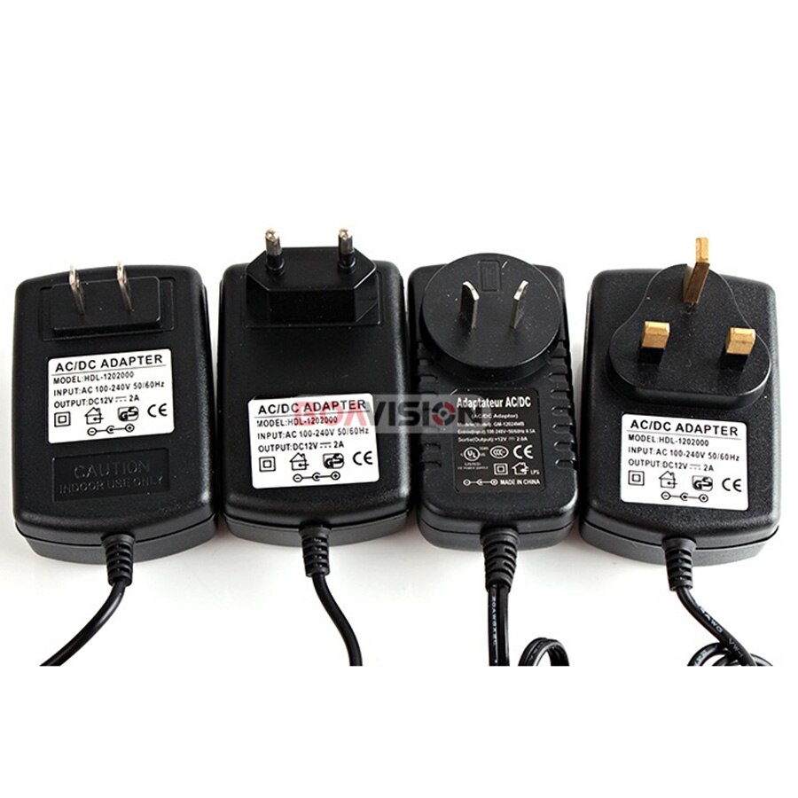 Qualified AC 110-240V To DC 12V 2A CCTV Power Supply Adapter,EU/US/UK/AU Plug ABS Plastic