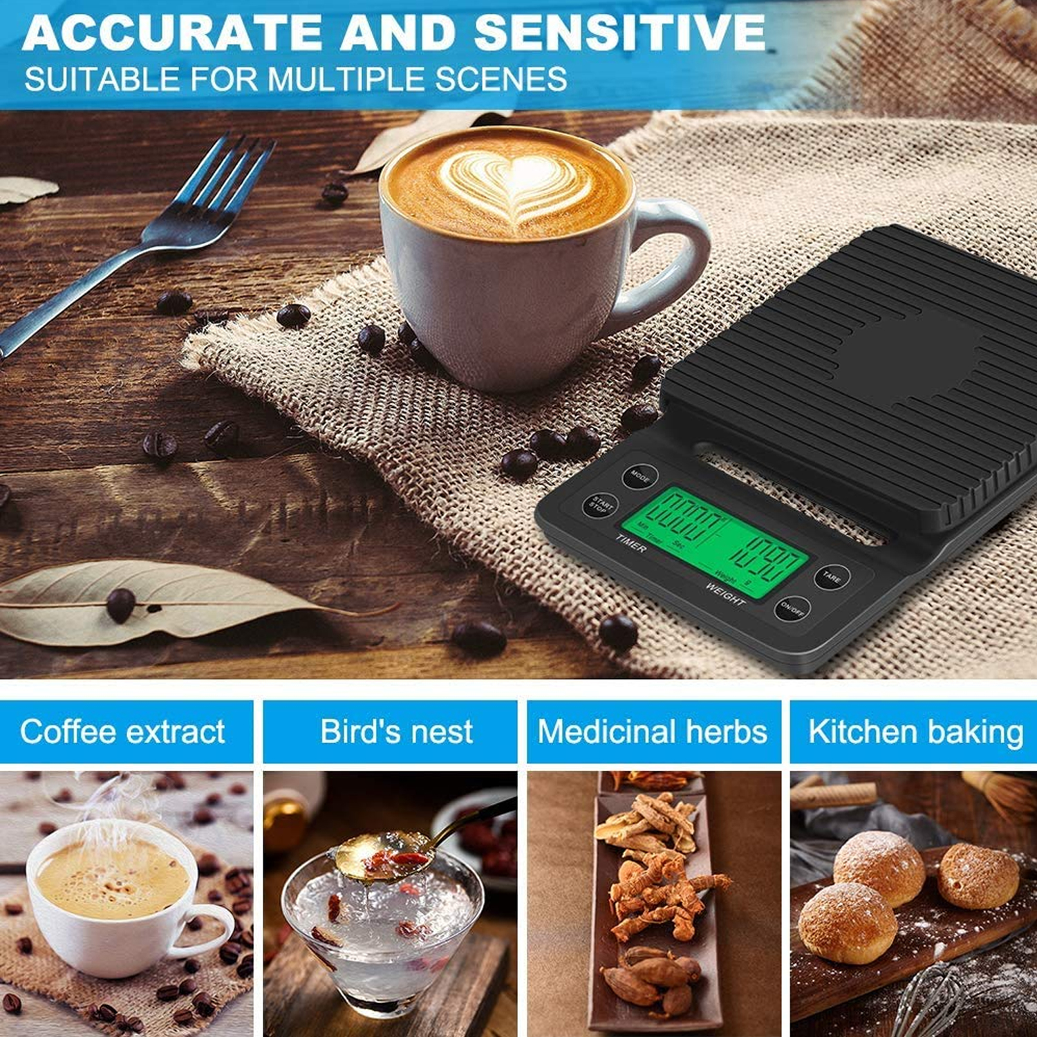 Coffee Weighing Drip Coffee Scale with Timer Digital Kitchen Scale High Precision LCD Scales Measuring Tools 3kg/0.1g 5kg/0.1g