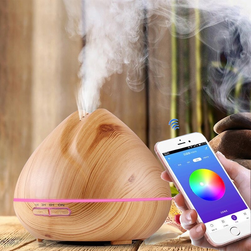 550 ML APP Controle Luchtbevochtiger Aroma Essentiële Olie Diffuser Met Houtnerf Aromatherapie Diffuser 7 Kleur LED Verlichting Voor thuis