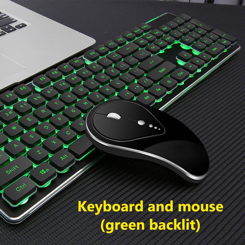 2.4g claviers de jeu sans fil, souris, imitation clavier mécanique, souris de jeu pour ordinateur lenovo, macbook, clavier rétroéclairé: Ensemble (rétroéclairé vert)