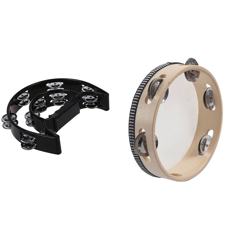 Musical Double Half Moon Tambourine Drum Kit with 7 Inch Musical Tambourine Tamborine Drum Round