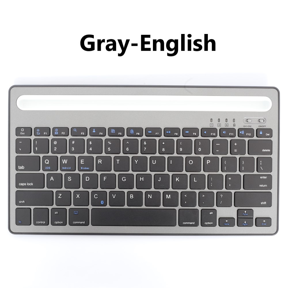 Bluetooth Keyboard Rechargeable Wireless Keyboard For iPad Phone Tablet Laptop Russian Spanish Keyboard For Android iOS Windows: Gray-English
