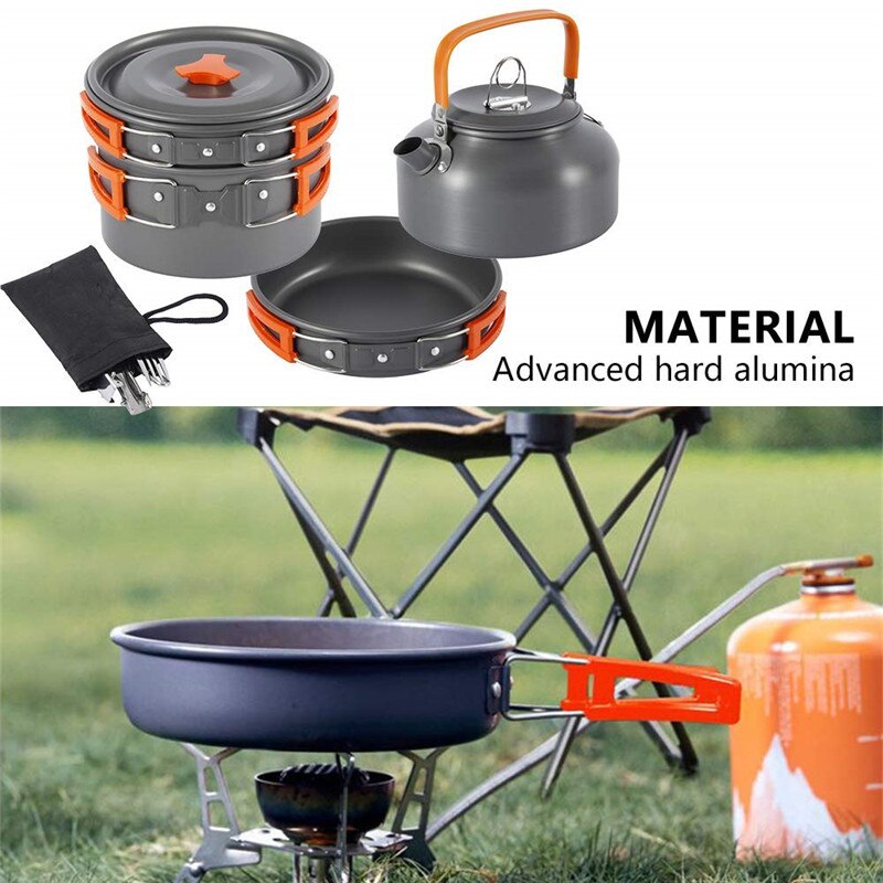 Camping køkkengrej sæt udendørs madlavning rod kit foldning kogesæt nonstick gryde pander kedel skåle til vandreture picnic cook udstyr