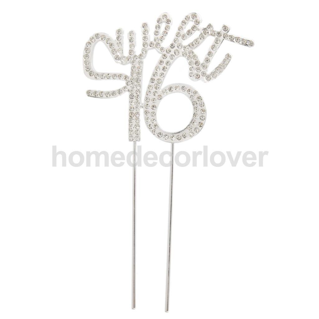 16th Gelukkige Verjaardag "Sweet 16" Crystal Cake Topper Insert Plug Cupcake Top Decor