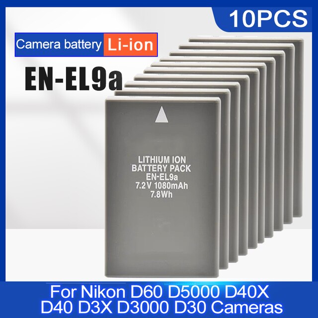7.2V 1080mAh EN-EL9a ENEL9a Rechargeable Au Lithium batterie Pour Appareil Photo Nikon EN-EL9a D60 D5000 D40X D40 D3X D3000 D30 Caméras