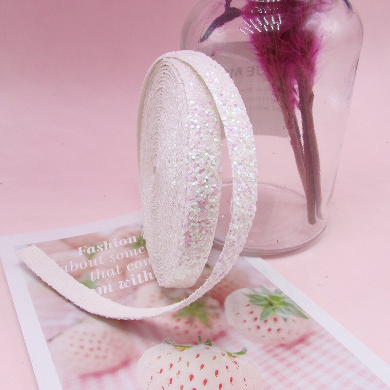 5 meter 10mm glitter pailletten linten voor doe-het-zelf knutselen naaien stof haar strikken clips accessoires feest bruiloft benodigdheden inpakpapier: Wit