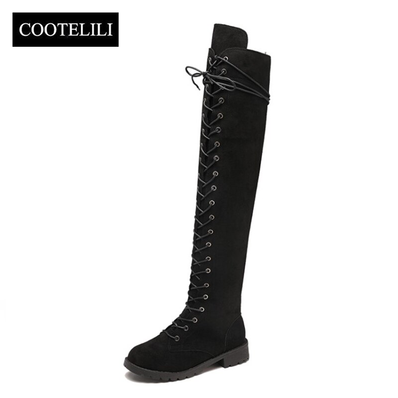 COOTELILI Oberschenkel Hohe Stiefel Spitze-hoch Frauen Schuhe Über Das Knie Stiefel Flache Lange Stiefel Damen Gummi Stiefel Frauen schuhe 35-43