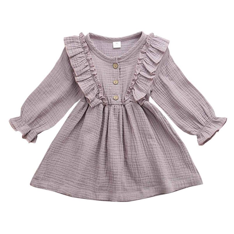 Robe d'automne pour filles, vêtements princesse, à volants et boutons solides, pour bébés,: D / 5T